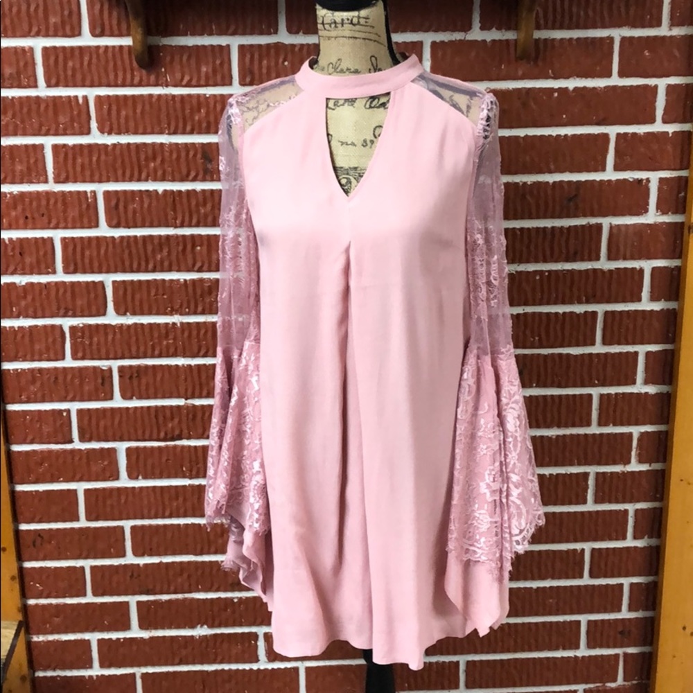 Blush peasant sleeve dress